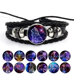 Star Sign Retro Handmade Woven Bead Bracelet 12 Star Sign Time Gem Bracelet Couple Bracelet