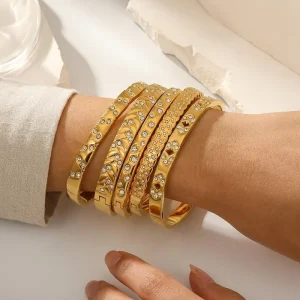 Starburst Cuff Bangle Tarnish Free Waterproof Stainless Steel Classic Stacking Sparkling Zirconia Bangles for Women