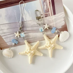 Starfish Seashell Phone Charm Strap, Ocean Beach Summer Keychain Bag Charm Nautical Gift