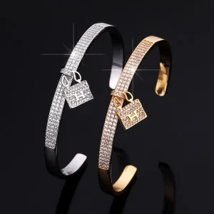 Starry Diamond Open Copper Electroplated Bangle Light Luxury Creative Design H Bag Pendant Bracelet