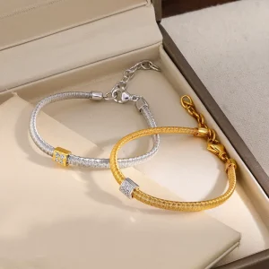Starry Silver Diamond Chain Link Bracelet Women Brushed Minimal Cold Style Niche Retro Versatile High End Trendy Daily
