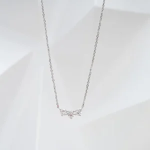 Starsgem Fashion Three Stone Style Pendant Necklace 18K White Gold Round Brilliant Cut Lab Grown Diamond Necklace