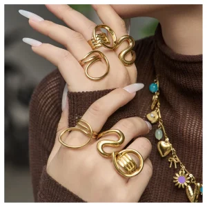 Statement 18K Gold PVD Plated 316L Stainless Steel Sculptural Open Ring Women Tarnish Free Waterproof Fashion