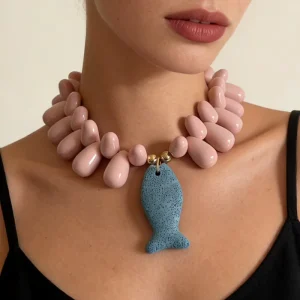 Statement Beach Lava Stone Starfish Fish Pendant Beaded Necklace Women Fashion Jewelry Accessories Summer Gift Box Set