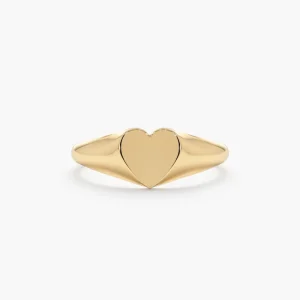Statement Brass Minimalist 18K Gold Custom Engraved Blank Heart Shaped Signet Ring