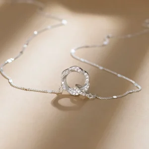 Statement Cubic Zircon Interlocking Round Circle Pendant 925 Sterling Silver Necklaces Fine Jewelry for Women