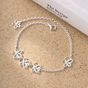 Statement Hollow Flower Shape 925 Sterling Silver Charm Bracelets Fashion Jewelry for Women