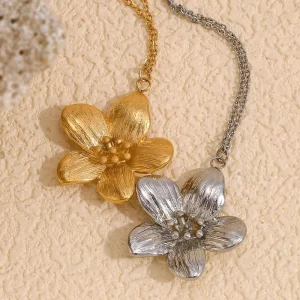 Statement Jewelry Flower Pendant Necklace 18k Gold Plated Jewelry Fashion Necklace Stainless Steel Jewelry