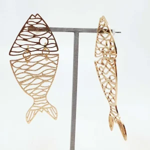 Statement Metal Fish Shape Drop Earrings Vintage Gold Alloy Dangle Earrings for Women Punk