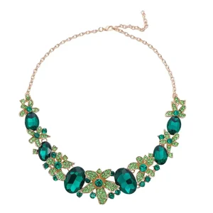 Statement Necklace Costume Jewelry Chunky Choker Necklace and Earrings Set Rhinestone Flower Vintage Fashion Necklace for Women