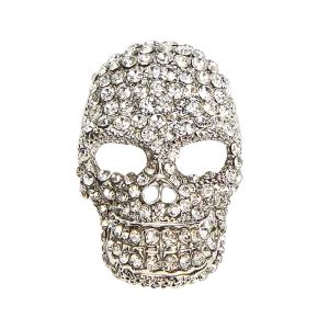 Statement Silver Plated Skull Brooches Crystal Rhinestone Hollow Skull Head Men Brooch Pin for Suit
