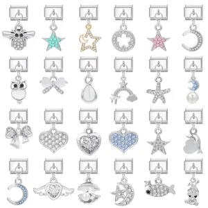 Steel Colored Diamond Inlay Italian Charm Pendant Bracelet Accessories Personalized Fashion Charm Bracelets
