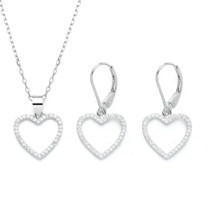 Sterling Silver 925 Christmas Gift Heart-shaped Earrings and Necklace Jewelry