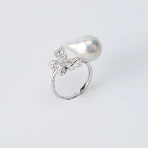 Sterling Silver 925 Freshwater Baroque Pearl Beads Ring Accessory DIY Mountings Trendy Jewelry