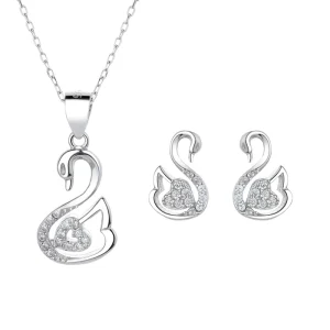 Sterling Silver 925 Glamour Fine Jewelry Jewelry Sets Swan Pendant Necklace Earrings for Women