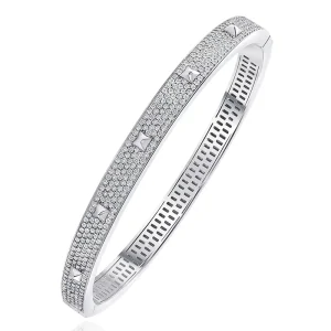 Sterling Silver 925 Jewellery Fashion White Gold Nail Bangle Bracelet 5a Cubic Zirconia Woman Fine Silver Bangles 18k