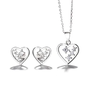 Sterling Silver 925 Love Necklace and Earrings Set Heart Full Jewelry Set for Girls
