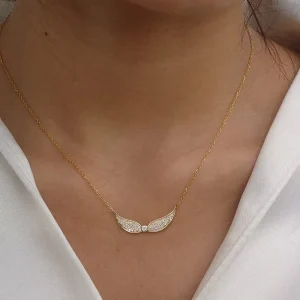 Sterling Silver Angel Wings Cubic Zirconia CZ Fashion Pendant Necklace for Women Rhodium Plated Jewelry