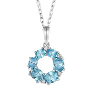 Sterling Silver Custom Necklace Circular Blue Purple Zircon Women’s Fashion Necklace Pendant