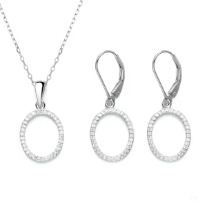 Sterling Silver Jewelry Collection of Women’s Wedding Oval Necklace Pendant Earrings