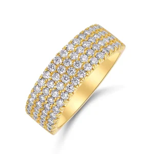 Sterling Silver Multi Row Moissanite Full Eternity Band Gold Plated Milgrain Edge Stackable Bridal Wedding Ring for Women