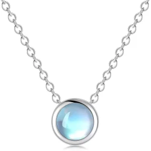 Sterling Silver Rhodium Plated Minimal Round Pendant Necklace for Women