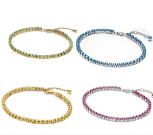 Sterling Silver Sparkling Rainbow Tennis Bracelet Women Love Chain Snake Bone Bracelet Fashion Jewelry