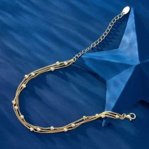 Sterling Silver Three Layer Bead Ball Chain Fashion Bracelet for Women Girls