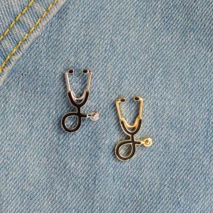 Stethoscope Brooch Pins Black Collar Corsage Gift for Doctors Nurse Physicians Medical Student Graduation Pins