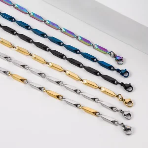 Stick Link Chain 316LStainless Steel Surgical Steel Bar Link Necklace Non Tarnish Waterproof Heavy Duty Cylindrical Jewelry
