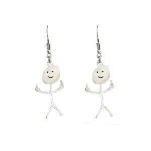 Stickman Drop Earrings Silver Plated Alloy Stainless Steel Trendy Imitation Pearl Charm Gift Spiritual Jewelry