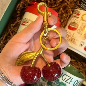 Stock Antique Bronze gilded Cherry Acrylic Bag Charm Womens Keychain Handmade Creative Gift