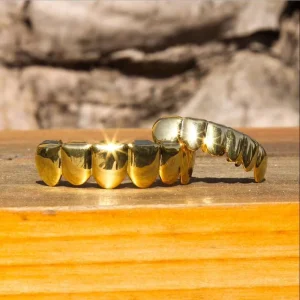 Stock Unisex Gold Plated Brass Crystal Rhinestone Punk Style Hip Hop Teeth Grillz Up Down Body Jewelry Everyday Wear