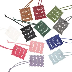Stock in Bulk Multi Colors Bag Charms Keychain UAE Font Charms PU Leather Bag Pendant Charms for Handbag Decoration