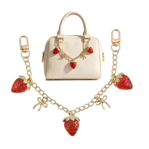 Strawberry Bag Charm Chain Cute Gold Purse Chain Strap Strawberry Bow Decorative Bag Accessories Keychain for Women Handbag Gift