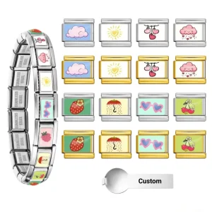 Strawberry Cherry Cloud Heart Italian Charm Link Fit 9mm Stainless Steel DIY Jewelry Making Bracelets