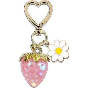 Strawberry Keychain Kawaii Heart Flower Daisy Bag Charms Accessories for Girls Purse