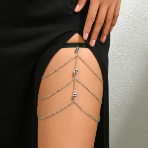 Street Catwalk Fashion Simple Alloy Silver Plated Crystal Thigh Chain Luxury Women Trendy Body Jewelry Ornaments Engagement Gift