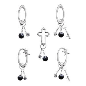 Streetwear Gothic 8 Ball Dice Keychain Retro Cross Star Key Pendant for Teens Waist Ornament Spring Clip Bag Charms
