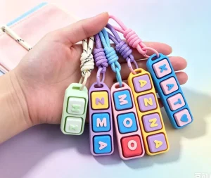 Stress Relief Alphabet Letters Keychain 3D Printed Clicker Fidget Toy Keycaps Stress Relief Alphabet Keychain