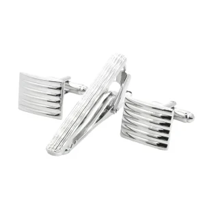 Strip Design Elegant Cufflinks Tie Clip Set Custom Mens Suit Shirt Fashion Accessory Wedding Tuxedo Trendy Jewelry