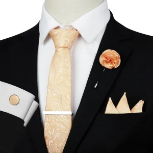 Striped Plaid Mens Tie Formal Necktie Pocket Squares Ties Clips Cufflinks Classic for Men Gift Box Set