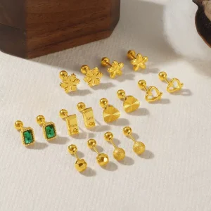 Stud Earrings Hypoallergenic Titanium Stainless Steel Earrings for Women Screw Back Beaded Ear Studs Waterproof Jewelry
