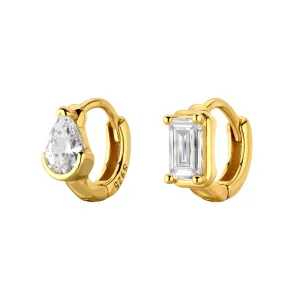 Stud Earrings Set Gold Tone Silver Tone CZ Rectangle Pear Teardrop Earrings
