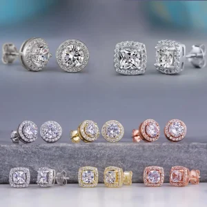 Stud Earrings for Women Gold Color White Cubic Zirconia Crystal Elegant Wedding Engagement Jewelry