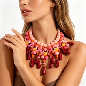 Style Zinc Alloy Resin Pendant Tassel Beads Chain Necklace Summer Dopamine Vacation Style Fashion Statement