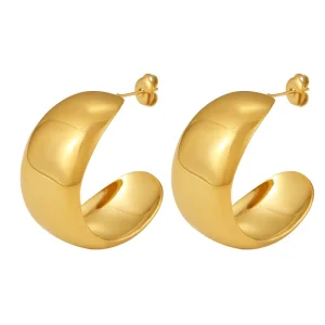 Styles Designing Fashion Style Women’s Fashionable Personality 18K Gold Simple Stainless Steel CC Earrings