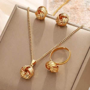 Stylish Alloy Jewelry Set Necklace Earrings and Ring Set for Women