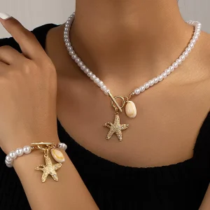 Stylish Baroque Pearl Necklace Temperament Set Jewelry Sets for Women