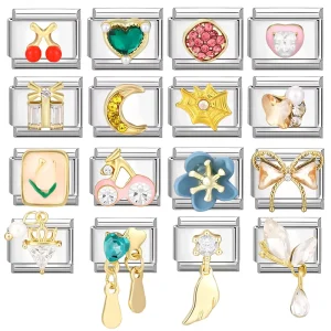 Stylish Colored Diamond inlaid Italian Charm Bracelet Diy Accessories Handcrafted Elegant Italian Charm Pendant